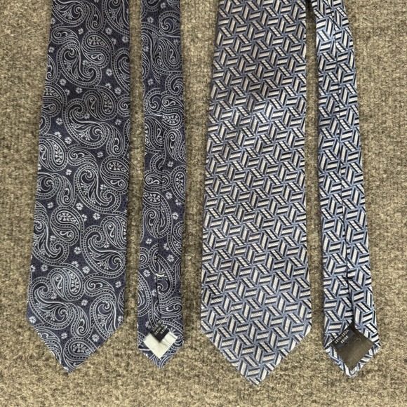 Faconnable Lot of 2 Mens Silk Dress Ties Blue Paisley Geometric Formal Neckwear - Picture 8 of 9